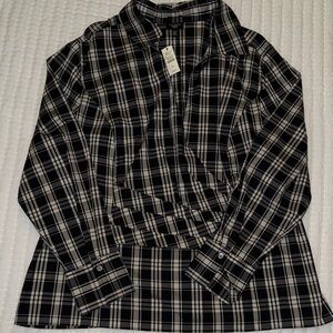 NWT Talbots Black and White Plaid Blouse